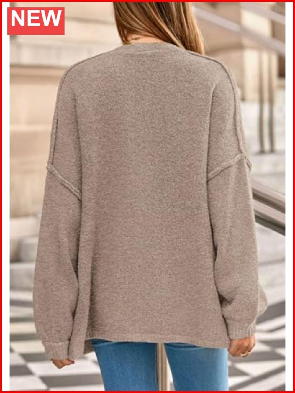 Oversized Chunky Cardigan Sweater Button Down V Neck Lantern Sleeve - Picture 3 of 6
